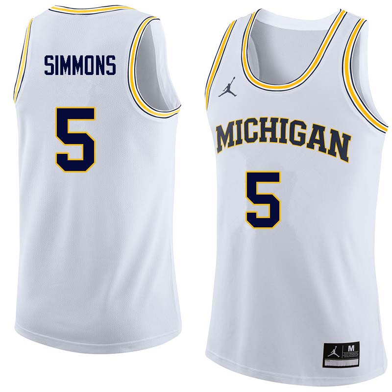 Men #5 Jaaron Simmons Michigan Wolverines College Basketball Jerseys Sale-White